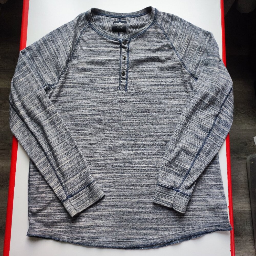 American Eagle 1/4 button down pullover men's size XXL grey knitted crew neck